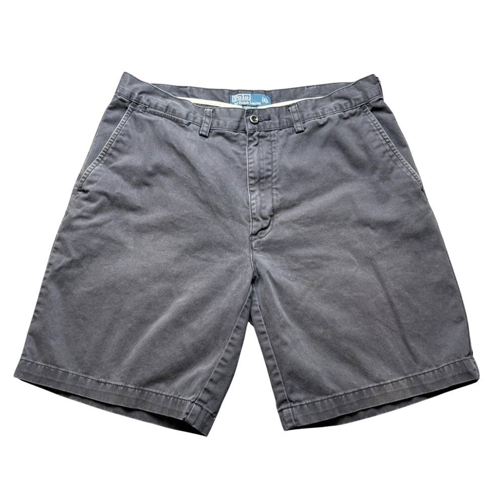 Vintage Polo Ralph Lauren Prospect Short Men 34 Gray Cotton Chino Flat Front